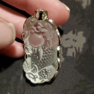 New Carved White Crystal Lion 925 Silver Prosperity Pendant.